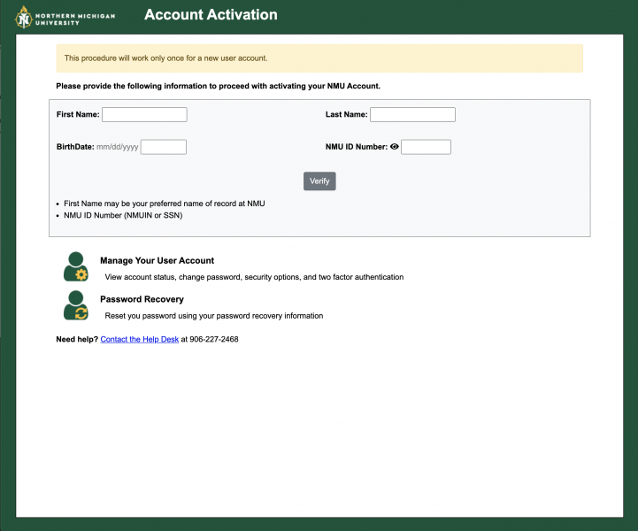 Activate my NMU User account Technology Support Services
